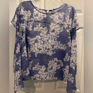 Kaari Blue Size XL Blue White Floral Sheer Blouse
